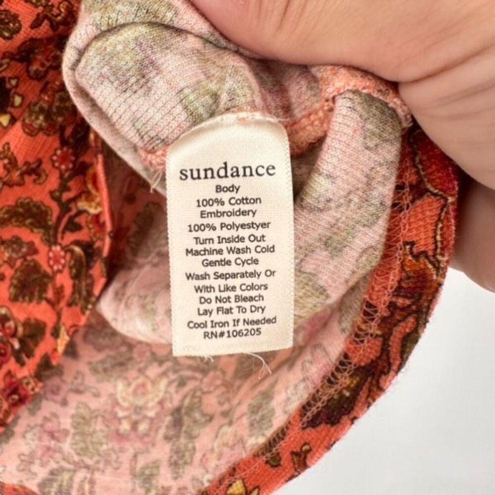 Sundance Women's Floral Waffle Knit‎ Henley Neck Thermal Top Orange Medium - Picture 4 of 10